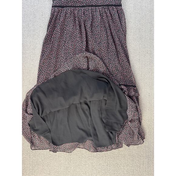 Rebecca Minkof Dress Ditsy Floral Tiered Maxi Prairie Cottagecore Black Sz Large - Picture 3 of 11